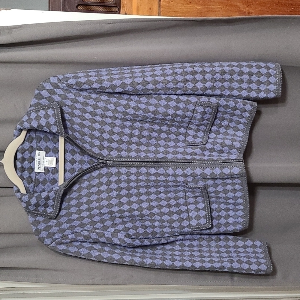 Pendleton Womens Wool Blend Sweater Jacket Zips Blue/Gray Diamonds Size S EUC